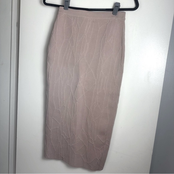Jonathan Simkhai Blush Pink Stretch Knit Intarsia Textured Bodycon Midi Skirt XS - Picture 6 of 16